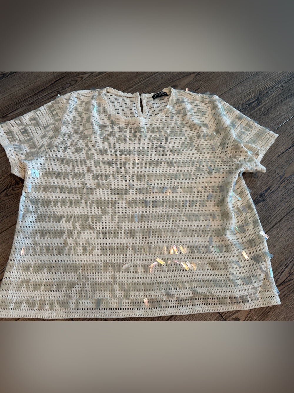 J. Crew Cream Embellishment Openwork Knit Top XL